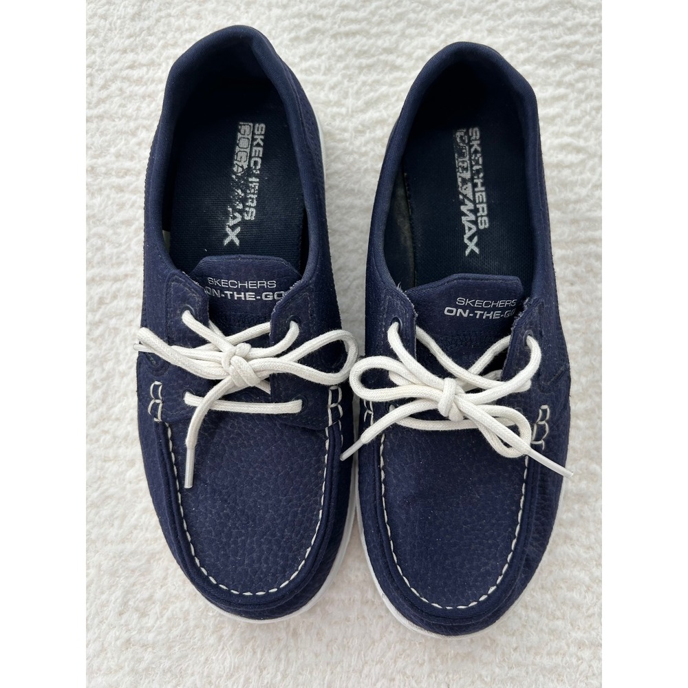 Skechers On-The-Go Navy Blue Boat Shoes Goga Max Loafers 15442 Womens 6.5